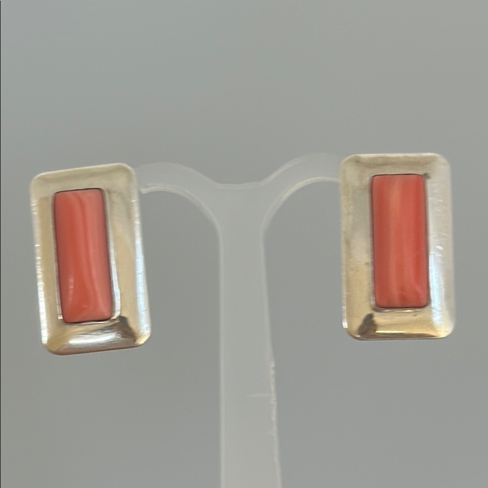 Elegant 925 silver coral and Geometric Earrings with Elegant Design